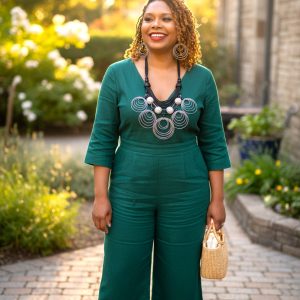 6-Strand Black Wax Cord Necklace & Earring Set with Grey Synthetic Leather and Beads