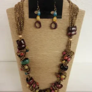 7-Row Copper Bead Necklace Set with Multi-Tone Beads