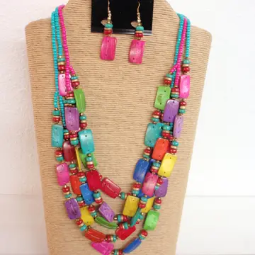 3-Strand Multi-Color Wood Necklace Set