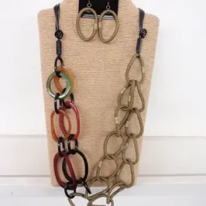 Black Adjustable Wax Cord Necklace with Multi-Color Horn Irregular Twist Design
