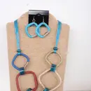 4-Strand Blue Wax Cord Necklace with Multi-Color Five Square Synthetic Accents