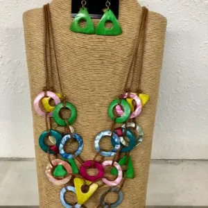 3-Strand Brown Wax Cord Necklace with Multi-Color Round Shell Accents