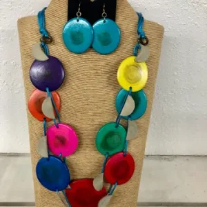 4-Strand Turquoise Adjustable Wax Cord Necklace with Multi-Color Wooden Accents