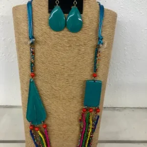 4-Strand Turquoise Adjustable Wax Cord Necklace with Multi-Color Seed Beads