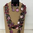 3-Strand Black Wood & Shell Necklace with Matching Earrings – Multi-Strand Jewelry