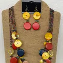 6-Strand Multi-Color Seed Bead Necklace with Round Accents & Matching Earrings