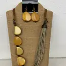 4-Strand Brown Adjustable Wax Cord Necklace with Four Irregular Bold Accents & Matching Earrings