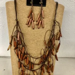 3-Strand Adjustable Brown Wax Cord Necklace with Dangling Bamboo Stick Accents