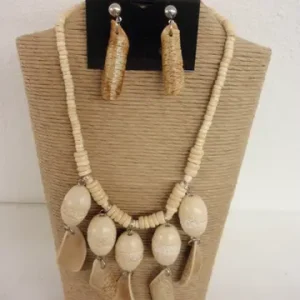 18″ Single-Strand Natural White Tone Necklace Set with Dangling Accents