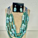 4-Strand Blue Seed Bead Necklace with Turquoise Oval Wood Accents