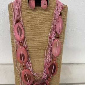14-Strand Light Pink Necklace with 6 Oval Wood Stations