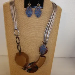 4-Strand Silver Cord Necklace with Irregular-Shape Natural Wood and Shell Accents