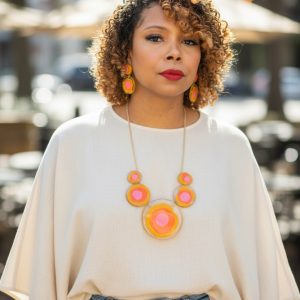 Retro Multicolor Circle Necklace & Earring Set – Pink, Orange, Yellow