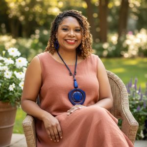 4 Strands Adjustable Blue Wax Cord with Wood Resin and Shell & Matching Earrings