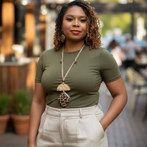 4-Strand Adjustable Brown Wax Cord Necklace with Leopard Animal Print Pendant & Matching Earrings