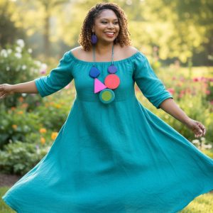 4-Strand Adjustable Turquoise Cord Necklace – Assorted Geometric Wood Shapes with Matching Earrings