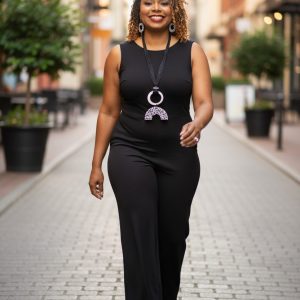 20-Strand Black Wax Cord Necklace with Round Black and White Donut Resin Accents