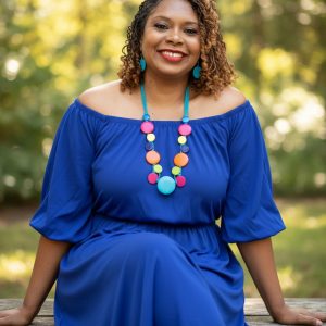 7-Strand Turquoise Wax Cord Necklace with Multicolor Round Wood Accents with Matching Earrings