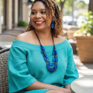 4-Strand Blue Wax Cord Necklace with Blue and Black Square Accents & Matching Earrings