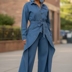 Denim Belted Wide-Leg Jumpsuit