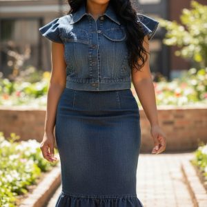 Ruffled Hem Denim Set